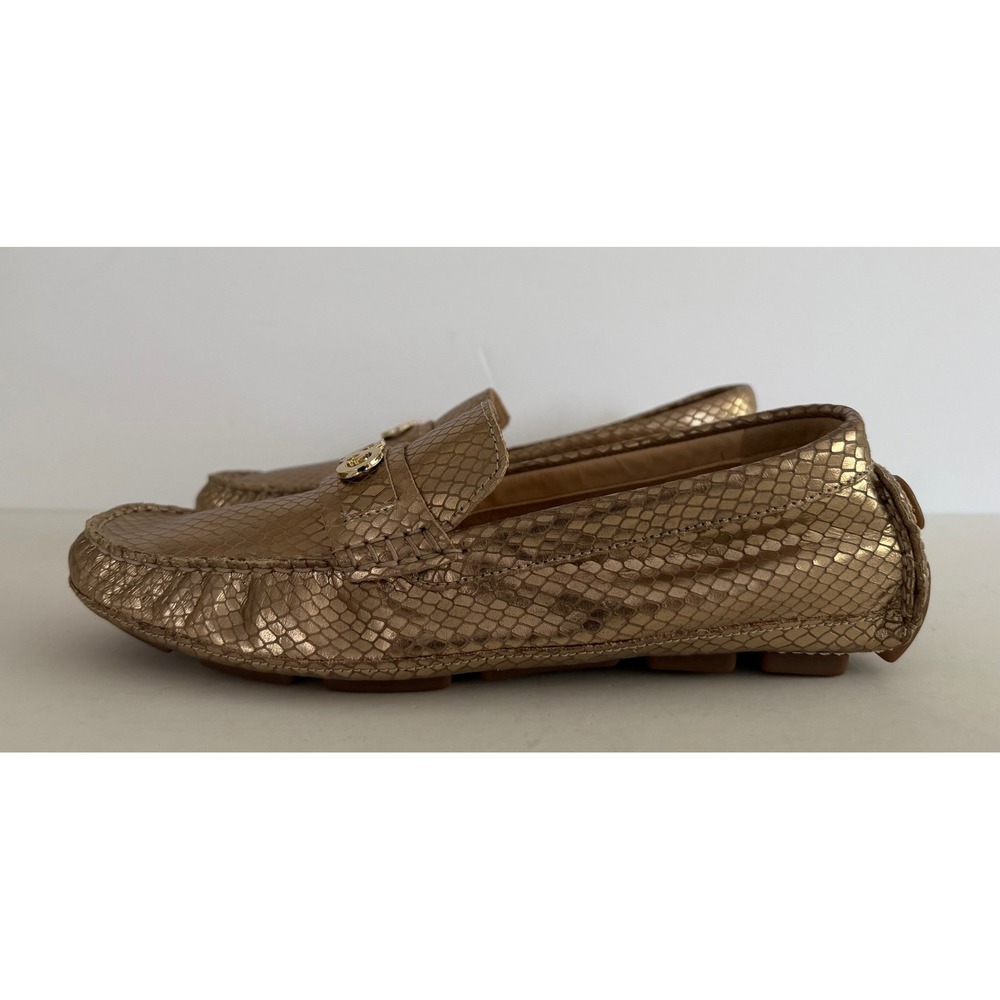 Cole Haan Womens Gold Snakeskin Embossed Leather Driving Loafers Goldtone Log 8B - Picture 5 of 10